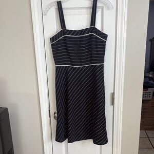 LOFT Black and Cream Sleeveless Square Neck Mini Dress